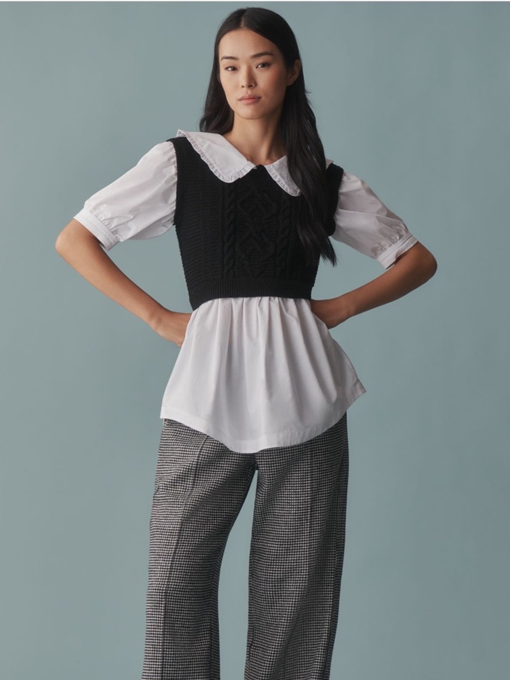 Maeve Peter Pan Collar Twofer Sweater Top